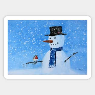 Snowman and a friendly Robin Sticker